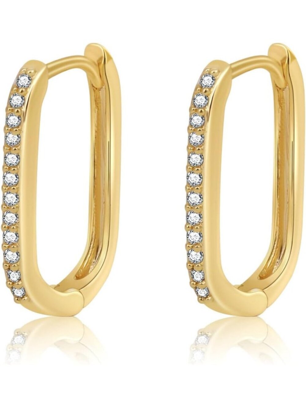Women's 14K Gold Plated Oval Huggie CZ Pavé Oval Hoop Earrings